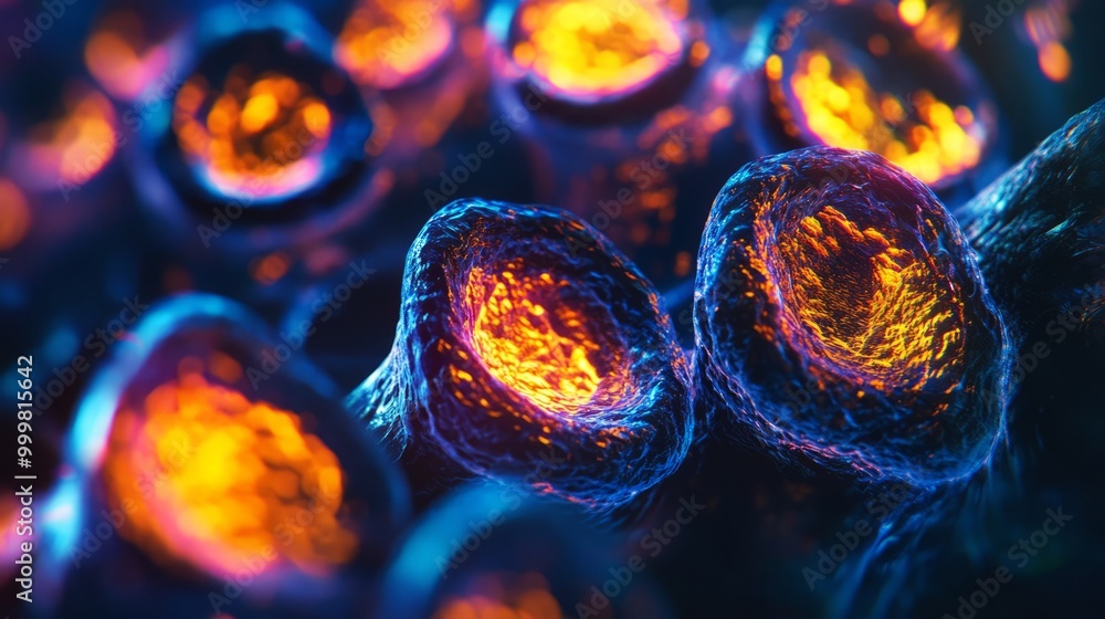 Fototapeta premium Microscopic Cells with Vibrant Glow