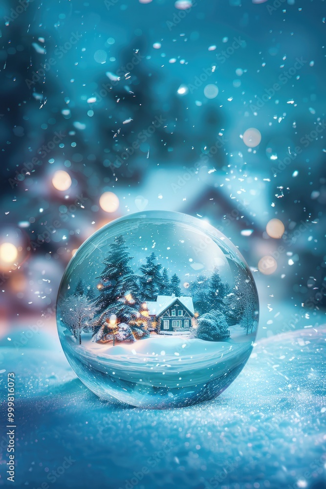 A Snow Globe Encapsulating a Snowy Winter Scene with a House and Christmas Tree A Snow Globe Encapsulating a Snowy Winter Scene with a House and Christmas Tree