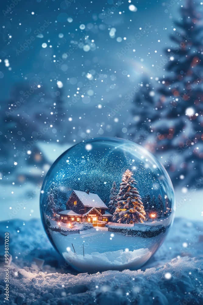 A Snowy Winter Village Encased in a Glass Sphere A Snowy Winter Village Encased in a Glass Sphere