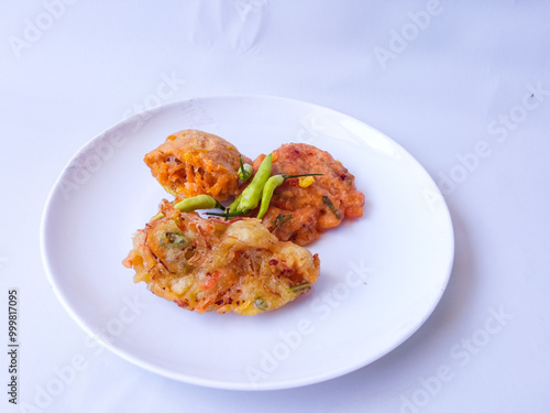 Gorengan : Fried food is one of the most popular types of snacks in Indonesia. Indonesian street food.White background.