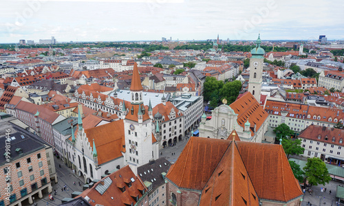 Panorama from the tower of The   St. Peters Church to the Center of  Munich, Bavaria District, Germany.   photo