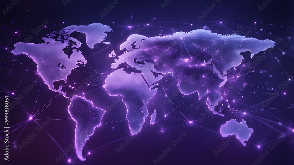 An abstract world map with glowing lines connecting different points on the map, representing global interconnectedness. An abstract world map with glowing lines connecting different points on the map, representing global interconnectedness.