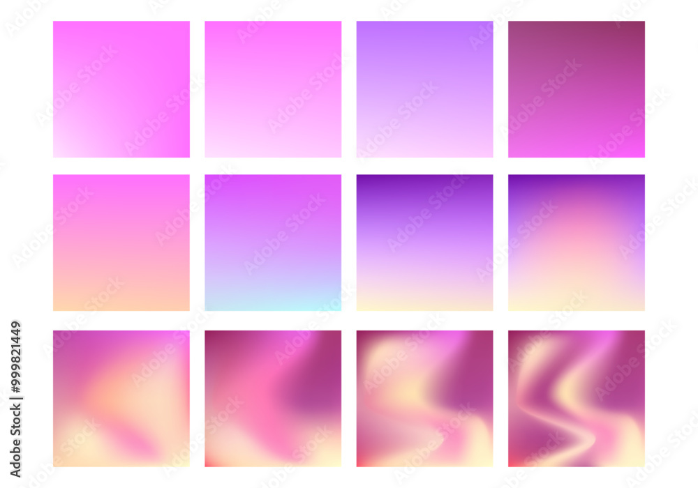 Fototapeta premium Set of abstract pink, violet, red soft blur gradient color vector background design.