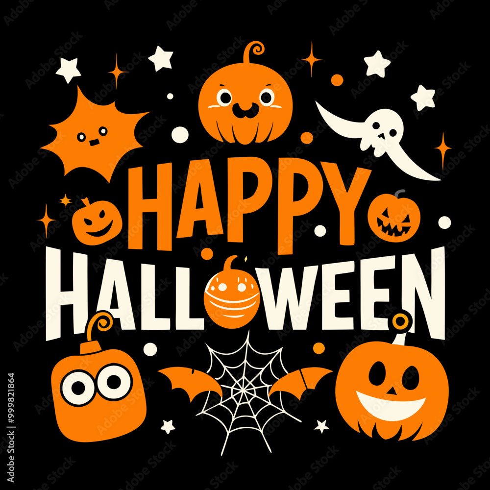 Happy Halloween t-shirt design featuring a playful Halloween theme Happy Halloween t-shirt design featuring a playful Halloween theme