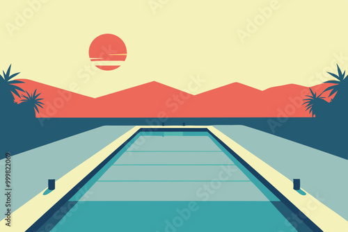 Romantic swimming pool with sun rise