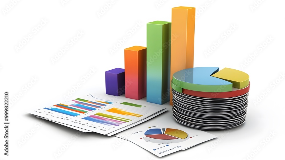 bar graph, pie chart and report paper isolated on white. bar graph, pie chart and report paper isolated on white.