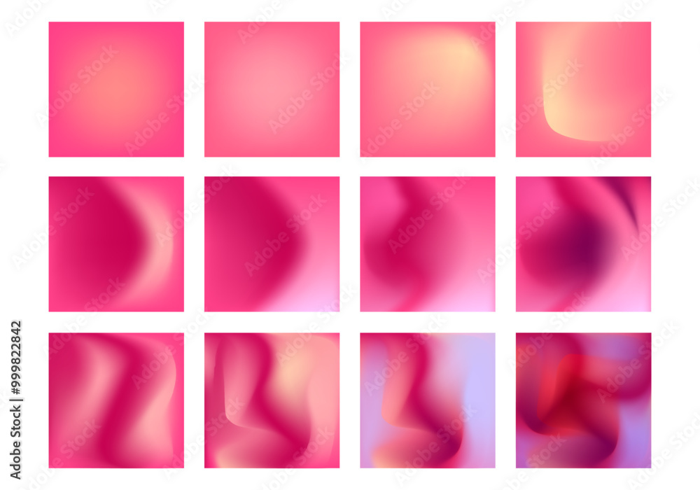 Fototapeta premium Set of abstract pink, violet, red soft blur gradient color vector background design.