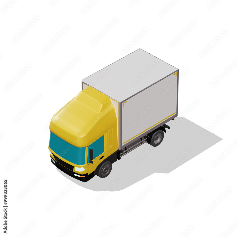 3D Isometric Cargo Truck Photoreal Vector Illustration Modern Yellow Cabine and White Van City Delivery Vehicle 4x2 Design for Logistics and Transport Presentation Social Media Video Promo Front Left 3D Isometric Cargo Truck Photoreal Vector Illustration Modern Yellow Cabine and White Van City Delivery Vehicle 4x2 Design for Logistics and Transport Presentation Social Media Video Promo Front Left
