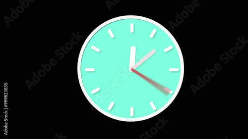 Wallpaper Mural blue clock icon with moving arrow in 12 hour loop. Stopwatch animation. Alpha channel Wall clock. on a black background 18:05 TimeLapse Torontodigital.ca