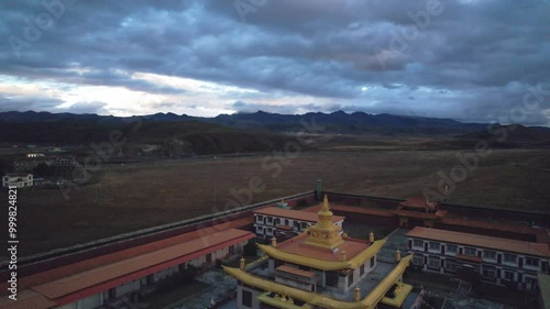 Aerial Photography of Snow Mountain Scenery on the Pagoda Grassland in Xinduqiao, Garze Prefecture, Sichuan Province, China photo