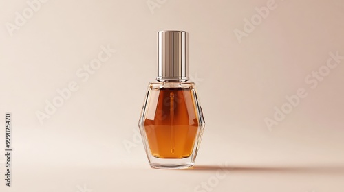 Wallpaper Mural Amber serum bottle with a unique hexagonal design and a silver cap, capturing every detail. No people. No logo. Torontodigital.ca