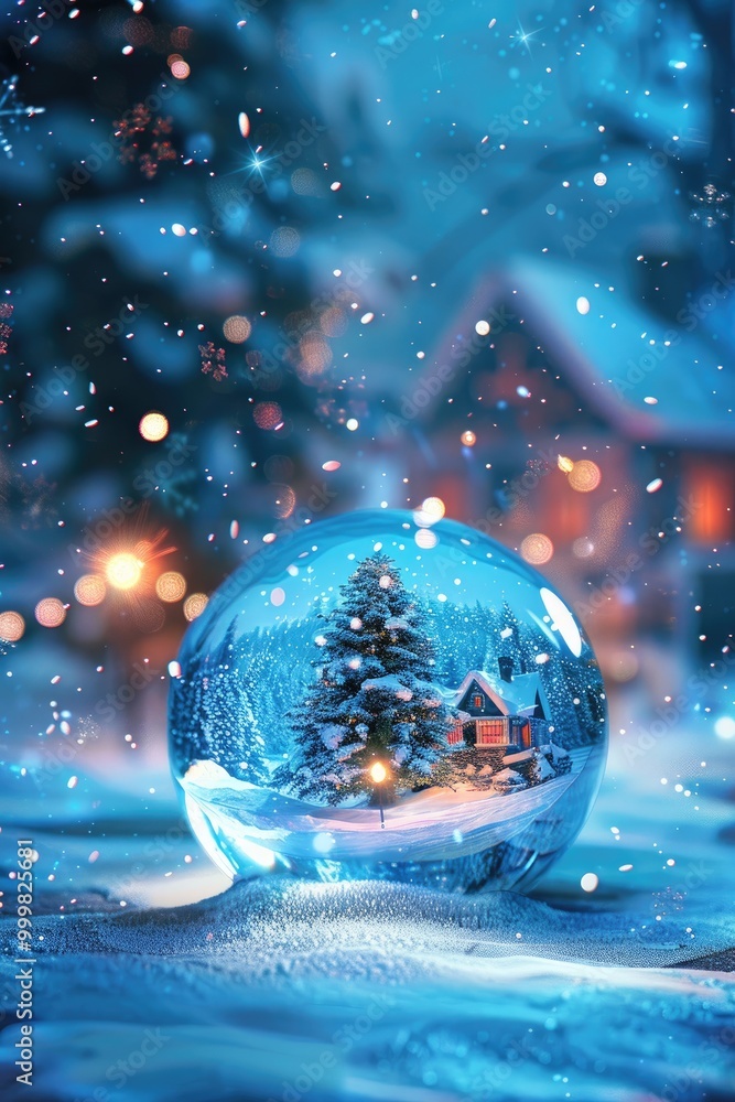 Snow Globe with a Snowy Christmas Tree and Cabin Snow Globe with a Snowy Christmas Tree and Cabin