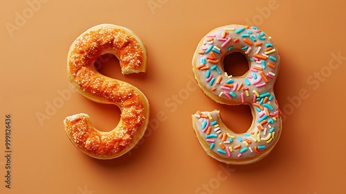 Doughnut alphabet r and s letters on orange background photo