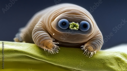 Close Up of a Water Bear  Tardigrade  with Large Eyes on a Green Background photo