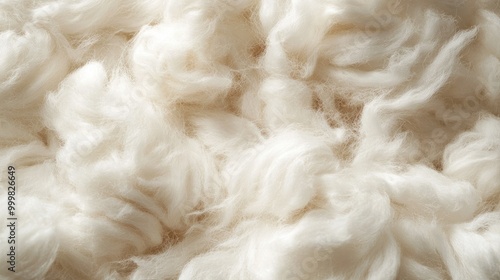 Close-up of natural cotton plant fibers, showing soft texture and fluff, ideal for a soothing wallpaper with copy space for design elements