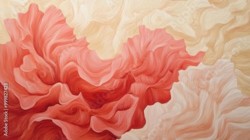 Organic, coral-like forms in bright coral red and sandy beige, softly spreading across the canvas photo