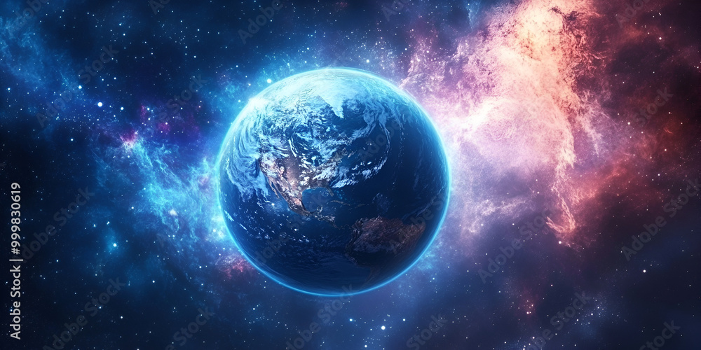 Vivid Depiction of Earth from Space with Cosmic Background Vivid Depiction of Earth from Space with Cosmic Background