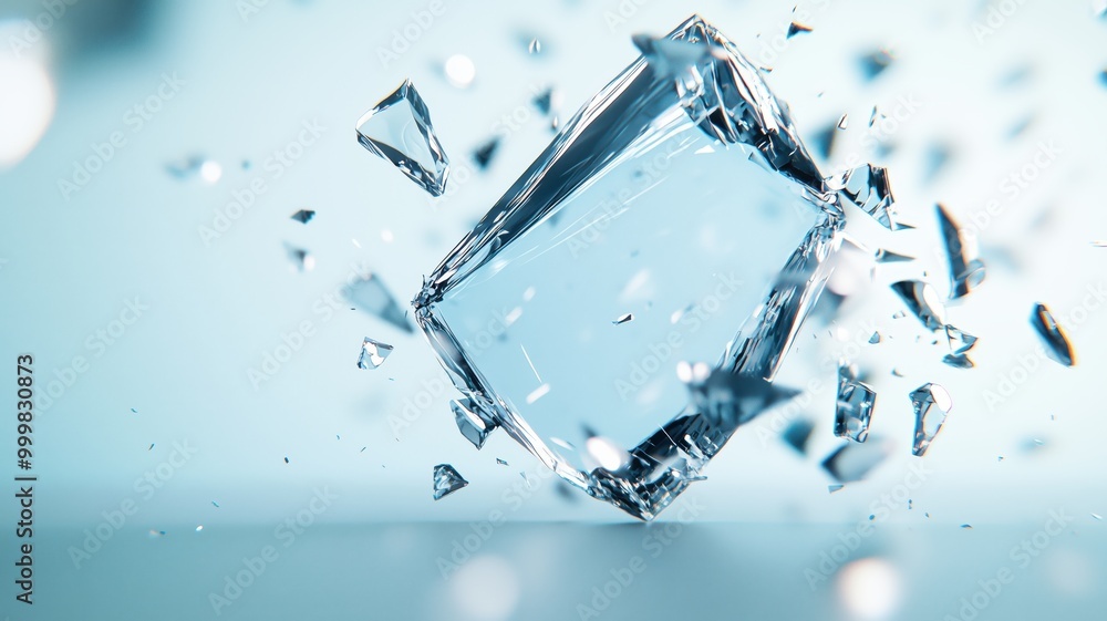 A stunning close-up of a shattered crystal, showcasing intricate facets and sharp edges against a soft blue background. A stunning close-up of a shattered crystal, showcasing intricate facets and sharp edges against a soft blue background.