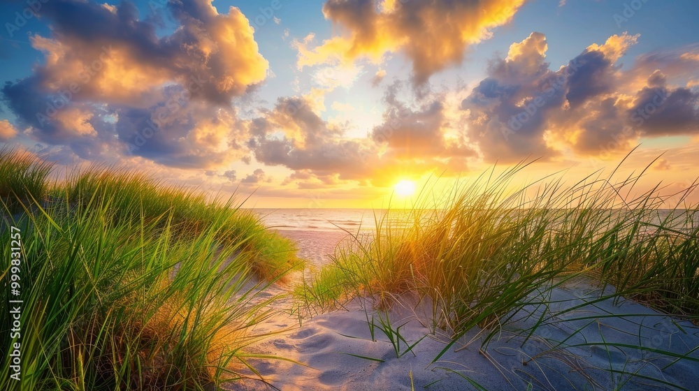 A beach scene with a grassy area and a sandy beach A beach scene with a grassy area and a sandy beach