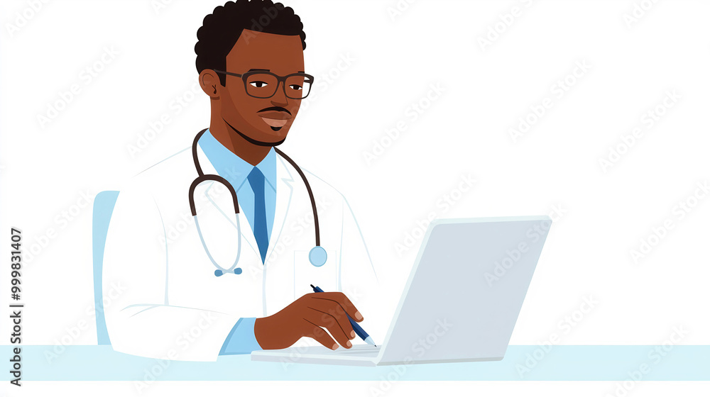 Virtual doctor checking patient's health report, home-based care, flat design illustration Virtual doctor checking patient's health report, home-based care, flat design illustration