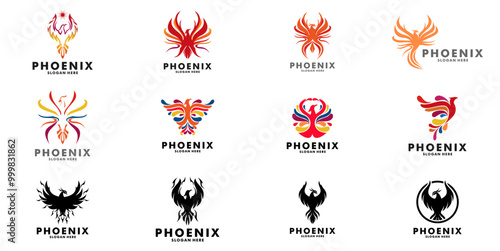 Set of phoenix logo vector, phoenix wing logo animal abstract collection