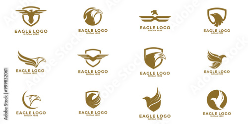 Set of Eagle logo vector, gold eagle logo design