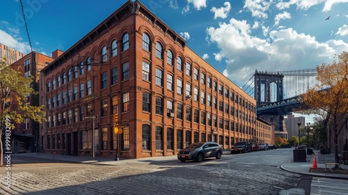 Fototapeta Naklejka Na Ścianę i Meble -  A large brick building with a car in front of it