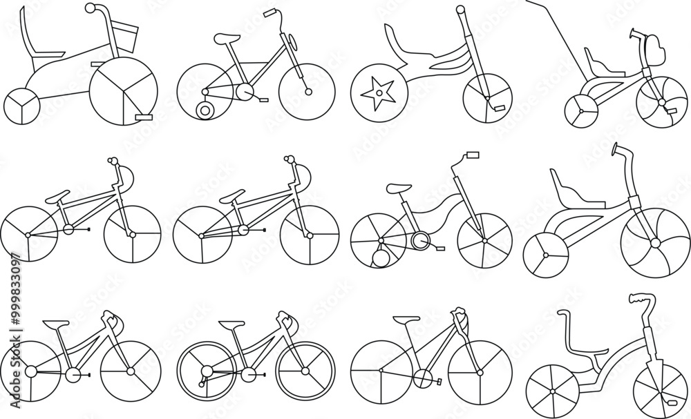 Bicycle Icon set for logo and T-Shirt. Thin Line Editable stroke. Bicycle Icon set for logo and T-Shirt. Thin Line Editable stroke.