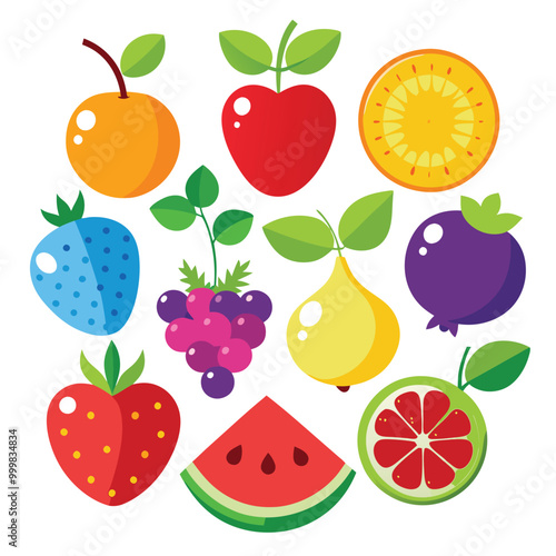 create a realistic image of fruits berries colorful vector illustration