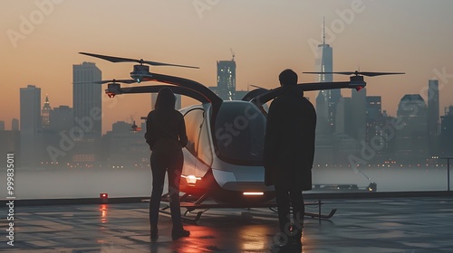 Vertical takeoff air taxi company, urban air mobility: Engineers and executives oversee tests of vertical takeoff air taxis, aiming to revolutionize urban mobility with airborne, on-demand transportat