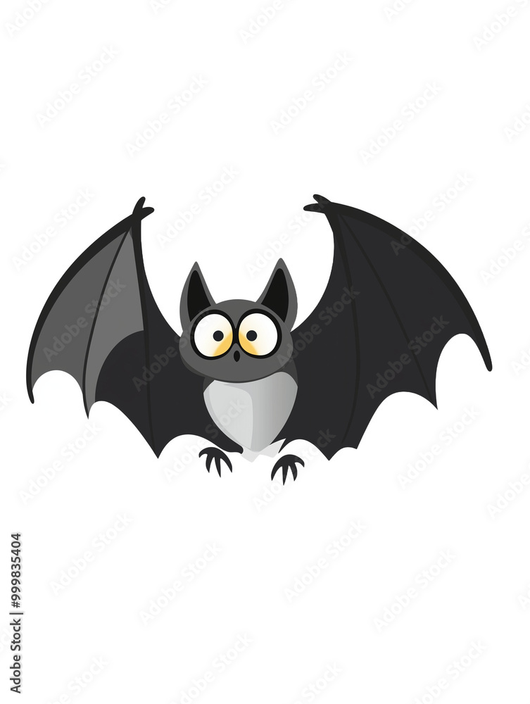 Fototapeta premium A cute cartoon bat with large, wide eyes and outstretched wings, perfect for Halloween-themed decorations, kids' stories, and fun illustrations. Friendly, spooky, and playful design.