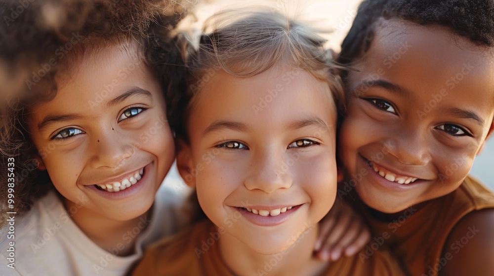 A close-up shot of three kids with different ethnic backgrounds A close-up shot of three kids with different ethnic backgrounds