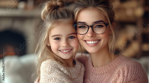 Happy Mother and Daughter Embrace with Smiles