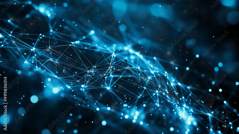 An abstract digital network background with glowing data streams and geometric shape An abstract digital network background with glowing data streams and geometric shape