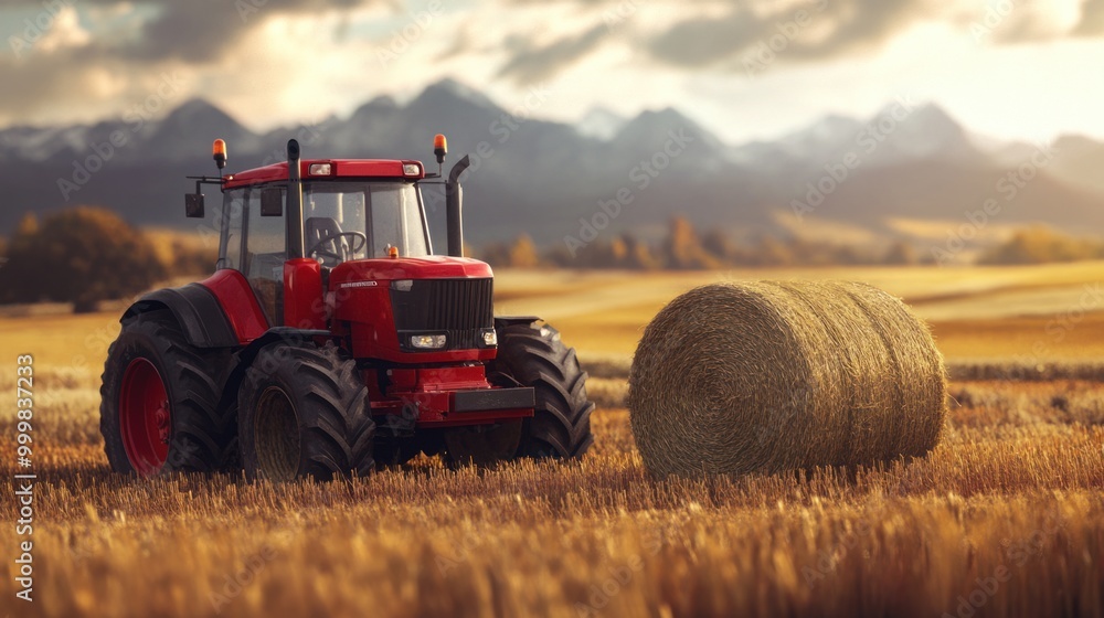 Obraz premium Agricultural machines like compact tractors, plows, and balers, designed to assist in efficient farm management and crop production.