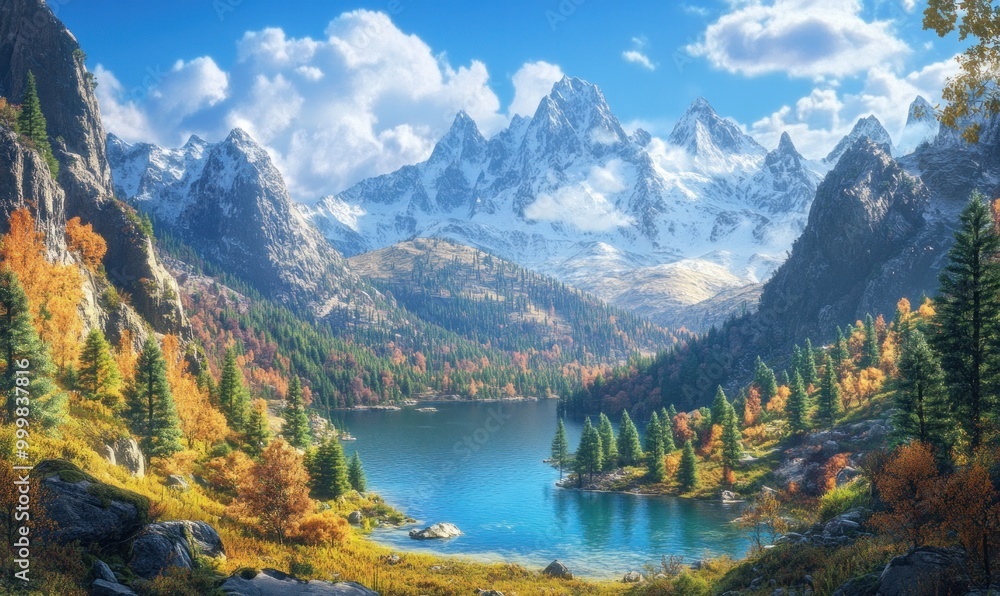 Fototapeta premium Majestic Mountain Lake with Autumn Foliage