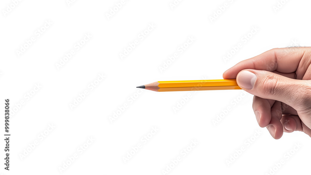 Hand holding a sharpened yellow pencil on a white background, symbolizing creativity, education, and writing, perfect for school and office-related themes Hand holding a sharpened yellow pencil on a white background, symbolizing creativity, education, and writing, perfect for school and office-related themes