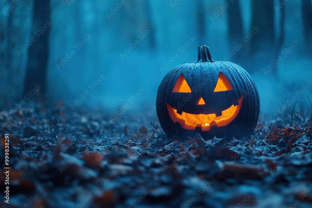 Halloween background. Spooky pumpkin with moon and dark forest. Halloween design with copyspace
Halloween background. Spooky pumpkin with moon and dark forest. Halloween design with copyspace
