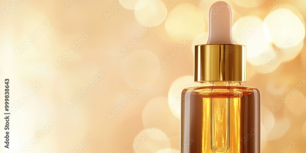 A luxurious amber glass dropper bottle with golden accents, perfect for cosmetic or skincare product presentations. A luxurious amber glass dropper bottle with golden accents, perfect for cosmetic or skincare product presentations.