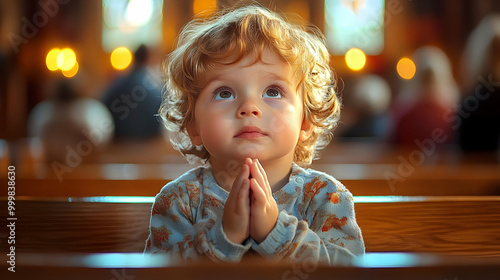 Child Praying in Church Wit...