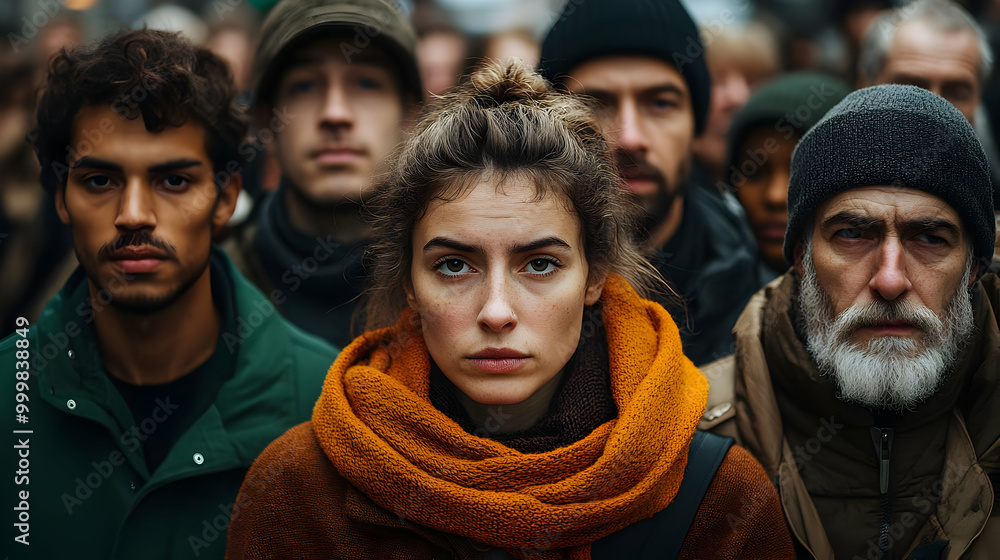 Obraz premium A Crowd of People Stand Together with Determined Expressions