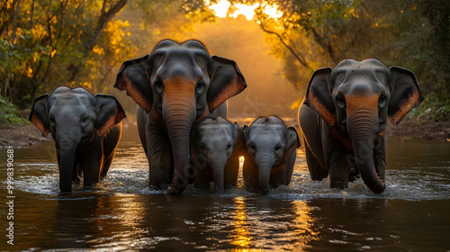 Elephant Family Walking Thr...