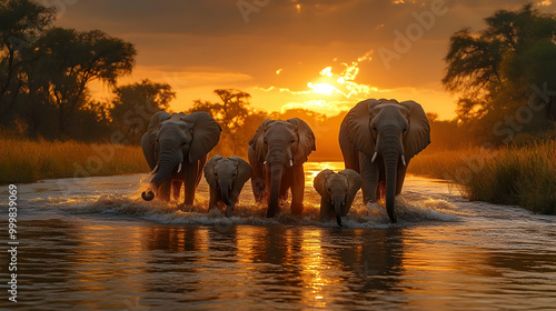 Elephant Family Walking Thr...