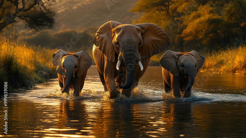 Elephant Family Walking Thr...