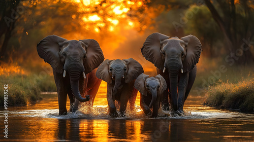 Elephant Family Walking Thr...