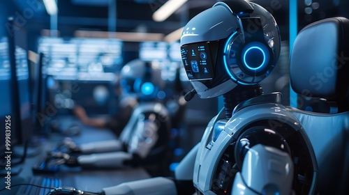 AI-powered customer service center, chatbots and humans: A high-tech customer service center utilizes both human agents and AI-powered chatbots to provide efficient and personalized support 
