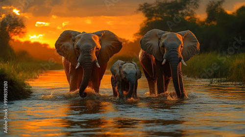 Elephant Family Walking Thr...