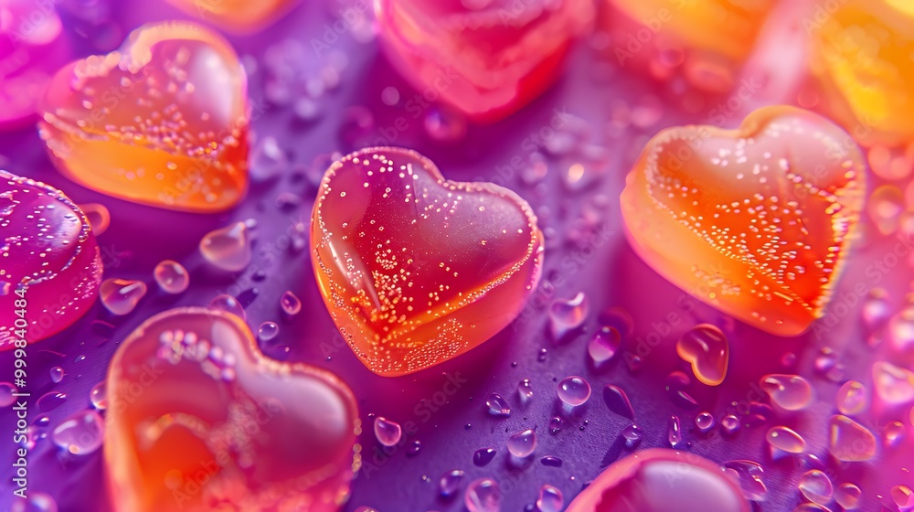 jelly hearts on a purple and orange background jelly hearts on a purple and orange background