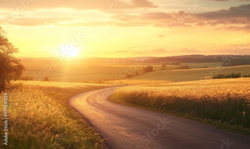 Rural Sunset Over Rolling Hills