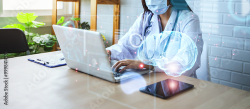 Obraz na płótnie Doctor diagnosing patient brain disease illness, working office research studyin